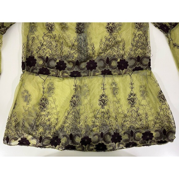 BKE Women’s Green Whimsy Goth Sheer Lace Bell Sleeve Babydoll Top Fairy Sz S - Picture 5 of 9